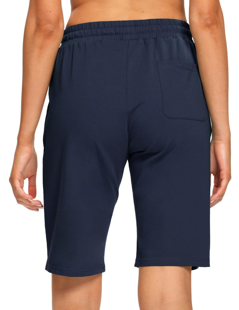 EZRUN Womens Bermuda Shorts Summer Sweat Shorts with Deep Pockets 10" Cotton Shorts for Women Gym Workout Navy - Image 5